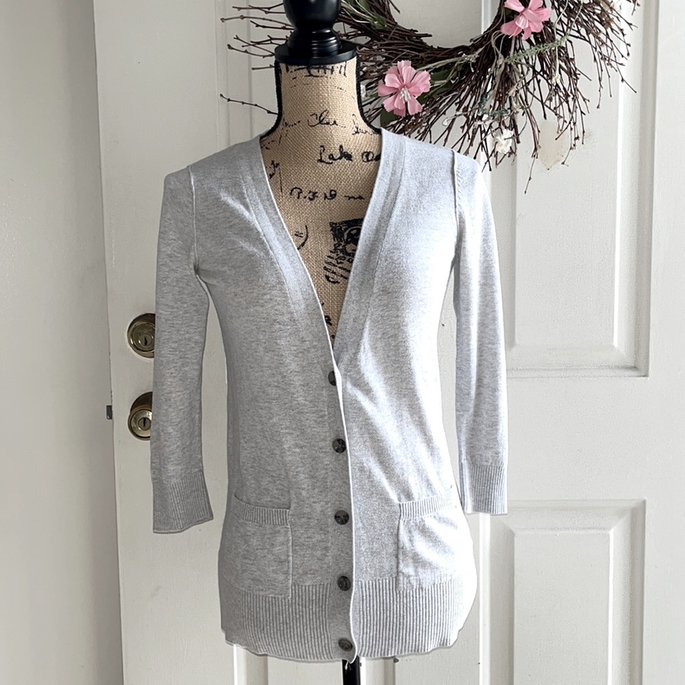 Gray Cardigan 3/4 Sleeve Sweater